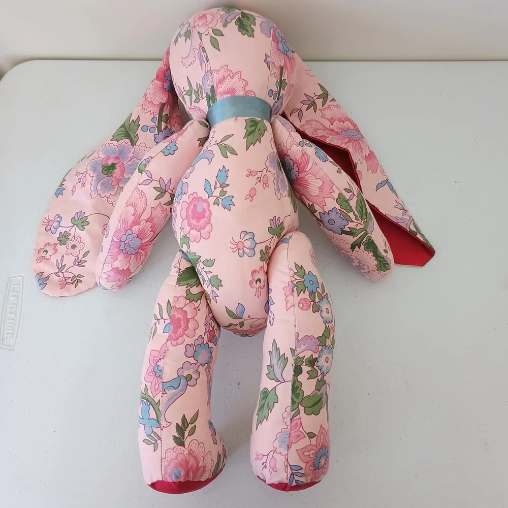 Vintage Handmade Pink Floral Fabric Bunny Rabbit Stuffed Animal Easter Decor 18